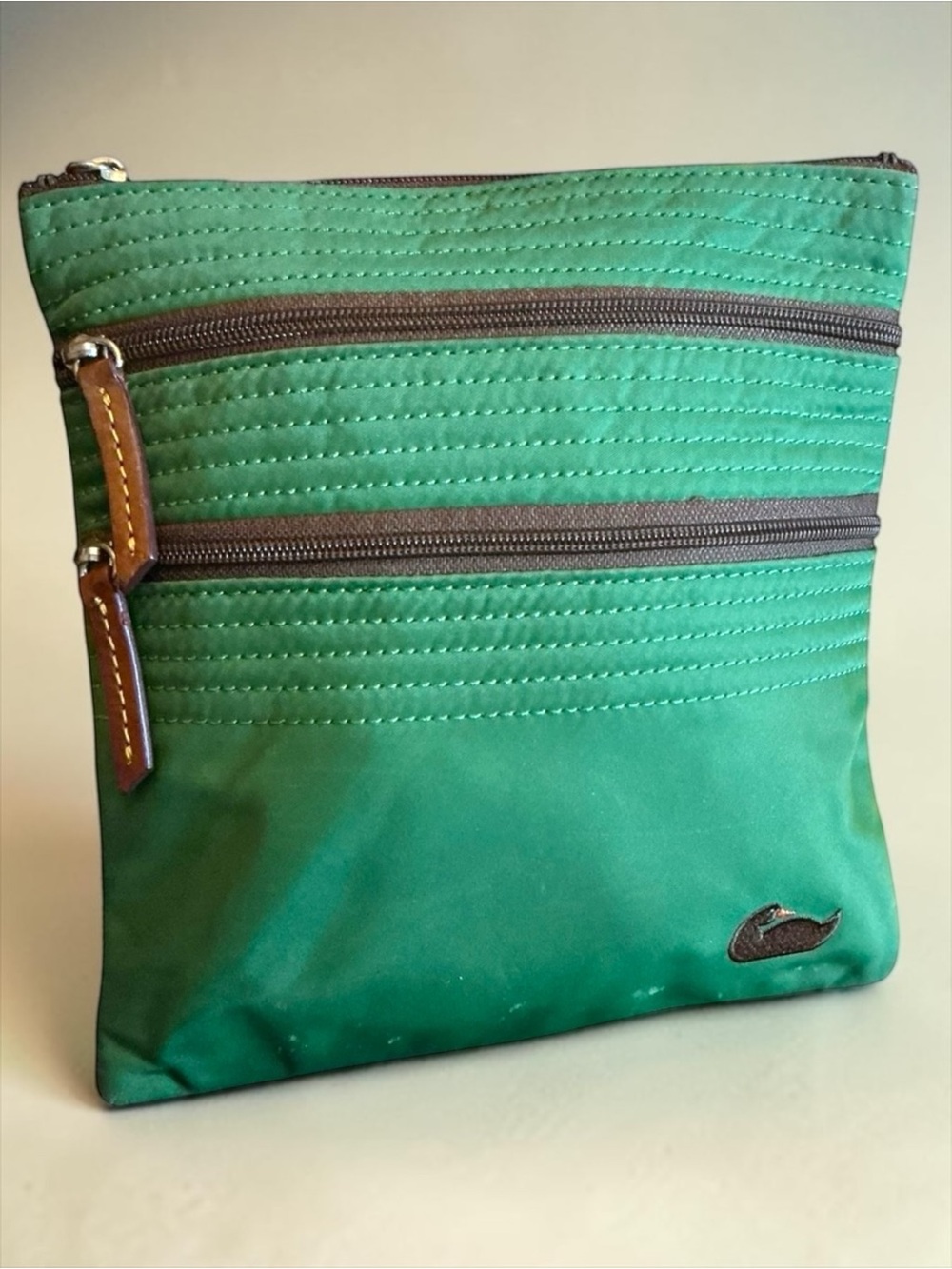 Dooney & Bourke Vintage Triple Zip Nylon Crossbody Purse Green